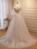 Champagne Tulle Long Prom Dress, A-Line Evening Dress with Bow HZ1024