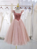 Pink Velvet Tulle Short Prom Dress, Lovely A-Line Homecoming Party Dress HZ1024