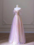 Shiny Tulle Sequins Long Prom Dress, A-Line Off the Shoulder Evening Dress HZ1024