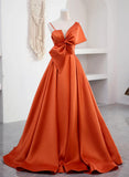 Spaghetti Straps Orange Satin Prom Formal Dress, A-Line Floor Length Evening Dress HZ1024