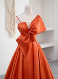 Spaghetti Straps Orange Satin Prom Formal Dress, A-Line Floor Length Evening Dress HZ1024
