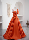 Spaghetti Straps Orange Satin Prom Formal Dress, A-Line Floor Length Evening Dress HZ1024