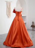 Spaghetti Straps Orange Satin Prom Formal Dress, A-Line Floor Length Evening Dress HZ1024