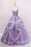 Purple Tulle Long Prom Dress, A-Line Spaghetti Strap Evening Gown HZ1024