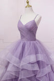 Purple Tulle Long Prom Dress, A-Line Spaghetti Strap Evening Gown HZ1024