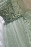 Green Tulle Beaded Ball Gown Off Shoulder Party Dress, Green Sweet 16 Dress HZ1024