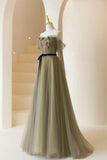 A-Line Tulle Long Prom Dress, Off the Shoulder Formal Evening Dress HZ1024