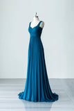 Blue Chiffon Long A-Line Prom Dress, A-Line Evening Dress Party Dress HZ1024