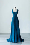Blue Chiffon Long A-Line Prom Dress, A-Line Evening Dress Party Dress HZ1024