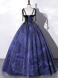 Blue Velvet Tulle Long Prom Dress, A-Line Evening Party Dress HZ1024