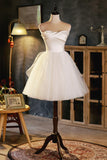 Champagne A-line Strapless Party Dress, Short Homecoming Dress HZ1024