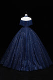 Blue Tulle Sequins Long Ball Gown, Elegant A-Line Formal Gown HZ1024
