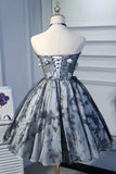 Gray Short Strapless Tulle Prom Dress, Cute A-Line Party Dress HZ1024