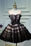 Black Layers Tulle Short Prom Dress, A-Line Homecoming Party Dress HZ1024