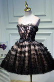 Black Layers Tulle Short Prom Dress, A-Line Homecoming Party Dress HZ1024