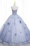 Blue Tulle Long Sleeve Prom Dress, A-Line Off the Shoulder Evening Gown HZ1024