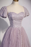 Purple Tulle Sequins Floor Length Prom Dress, A-Line Evening Party Dress HZ1024