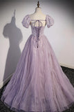 Purple Tulle Sequins Floor Length Prom Dress, A-Line Evening Party Dress HZ1024