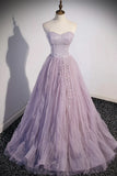 Purple Tulle Sequins Floor Length Prom Dress, A-Line Evening Party Dress HZ1024
