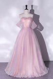 Pink Tulle Sequins Long Prom Dress, A-Line Formal Graduation Dress HZ1024