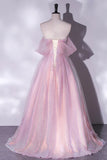 Pink Tulle Sequins Long Prom Dress, A-Line Formal Graduation Dress HZ1024