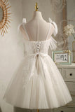 Champagne Tulle Lace Knee Length Prom Dress, Cute A-Line Party Dress HZ1024