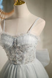 Gray Tulle Short A-Line Prom Dress, Cute Evening Party Dress HZ1024