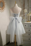 Gray Tulle Short A-Line Prom Dress, Cute Evening Party Dress HZ1024