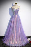 Purple Strapless Sequins Floor Length Prom Dress, A-Line Formal Dress HZ1024