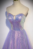 Purple Strapless Sequins Floor Length Prom Dress, A-Line Formal Dress HZ1024