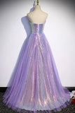 Purple Strapless Sequins Floor Length Prom Dress, A-Line Formal Dress HZ1024