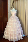 Pink Strapless Layers Tulle Long Party Dress, Glam Prom Dress Formal Gown HZ1024