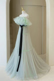Green Tulle Floor Length Prom Dress, A-Line Off Shoulder Evening Dress HZ1024