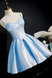Simple Satin Short Prom Dress, A-Line Blue Party Dress HZ1024