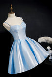 Simple Satin Short Prom Dress, A-Line Blue Party Dress HZ1024