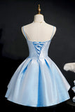 Simple Satin Short Prom Dress, A-Line Blue Party Dress HZ1024