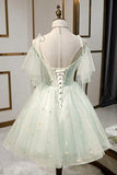 Mint Green Tulle Short Prom Dress, Cute A-Line Party Homecoming Dress HZ1024