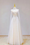 Champagne Tulle Long Prom Dress, Lovely Lace Formal Evening Dress HZ1024
