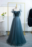 Blue Tulle Long A-Line Prom Dress, Lovely Blue Evening Party Dress HZ1024