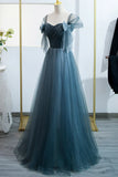 Blue Tulle Long A-Line Prom Dress, Lovely Blue Evening Party Dress HZ1024