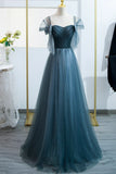 Blue Tulle Long A-Line Prom Dress, Lovely Blue Evening Party Dress HZ1024