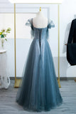 Blue Tulle Long A-Line Prom Dress, Lovely Blue Evening Party Dress HZ1024