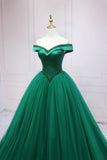 Green Tulle Long A-Line Ball Gown, Off the Shoulder Evening Dress HZ1024