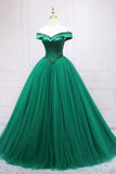 Green Tulle Long A-Line Ball Gown, Off the Shoulder Evening Dress HZ1024