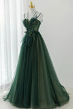 Green Tulle Long A-Line Prom Dress, Green Formal Evening Dress HZ1024