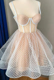 Cute Tulle Spaghetti Straps Short Homecoming Dress, A-Line Mini Party Dress HZ1024