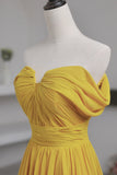 Yellow Chiffon Long Prom Dress, A-Line Off the Shoulder Evening Dress HZ1024