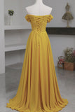 Yellow Chiffon Long Prom Dress, A-Line Off the Shoulder Evening Dress HZ1024