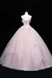 Lovely Pink Tull Applique Ball Gown Formal Dress, Pink Sweet 16 Dress HZ1024