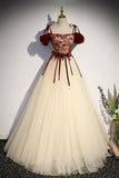 Champagne Tulle Spaghetti Strap Long Prom Dress, A-Line Formal Evening Dress HZ1024